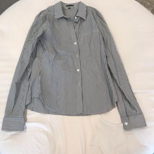 Theory navy and white stripped blouse